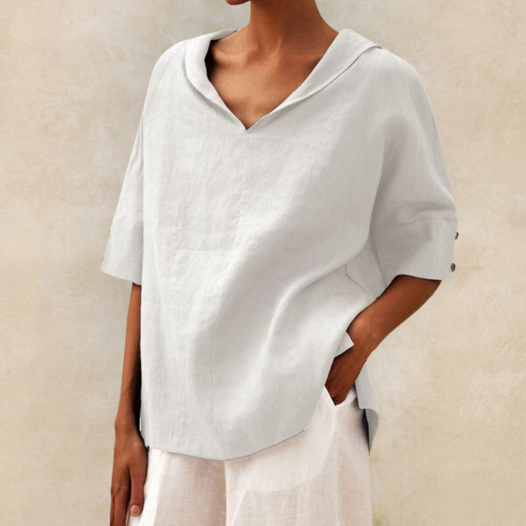 Sophia | Sophisticated Relaxed Fit V-Neck Linen Top