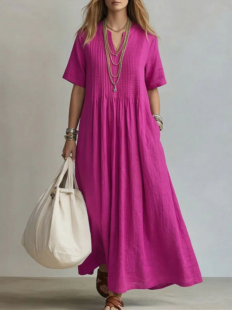 Sophie | Graceful Pintuck V-Neck Casual Dress