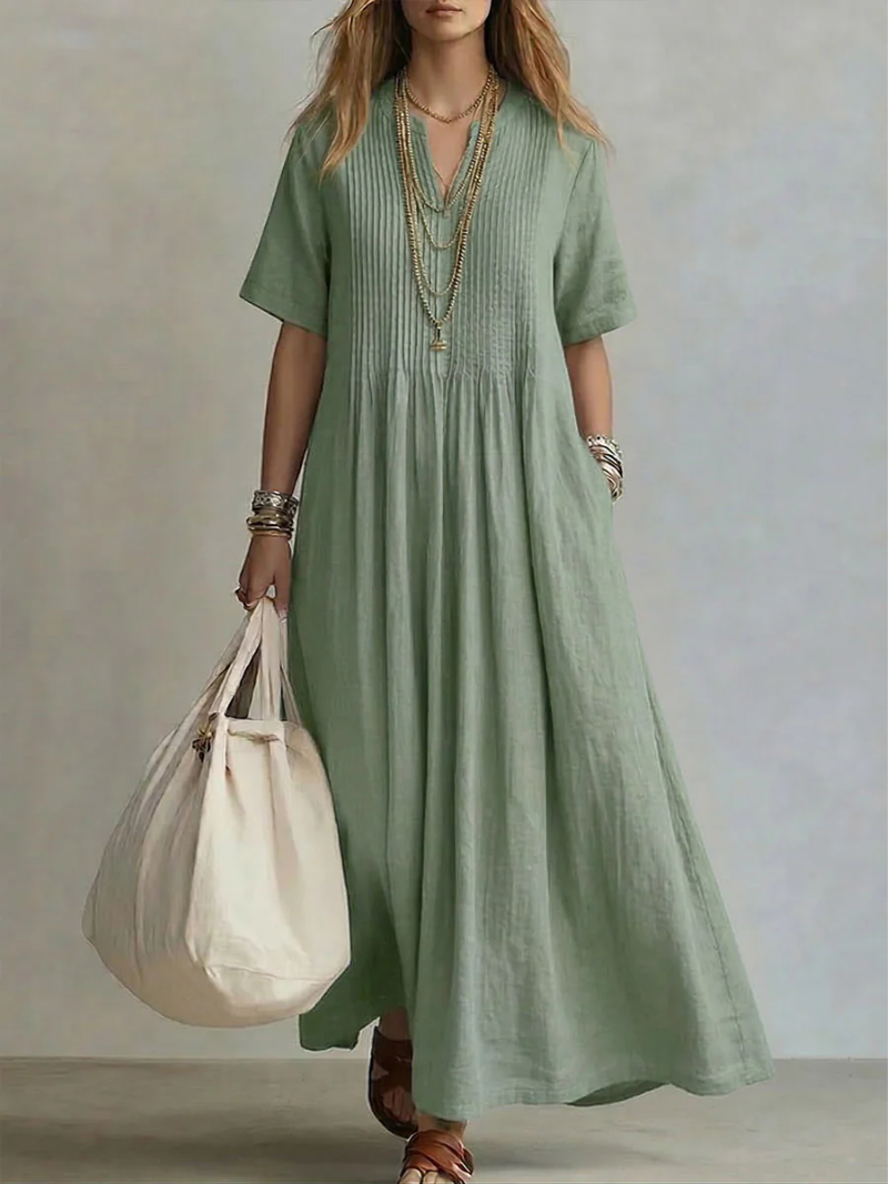 Sophie | Graceful Pintuck V-Neck Casual Dress
