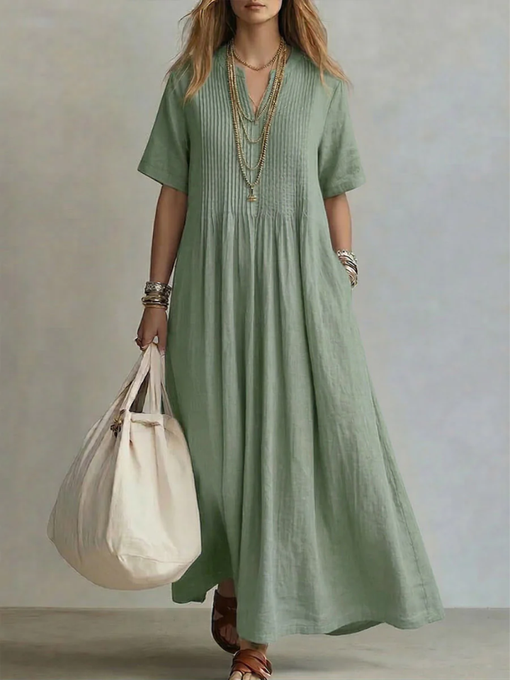 Sophie | Graceful Pintuck V-Neck Casual Dress