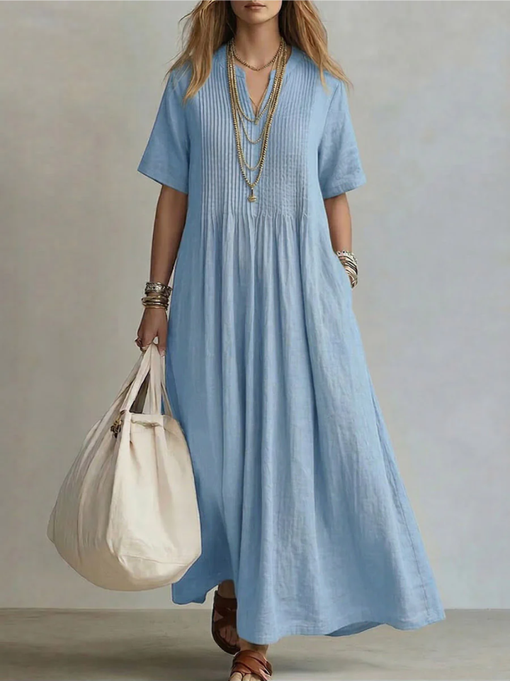 Sophie | Graceful Pintuck V-Neck Casual Dress