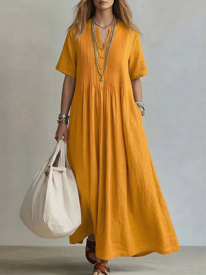 Sophie | Graceful Pintuck V-Neck Casual Dress