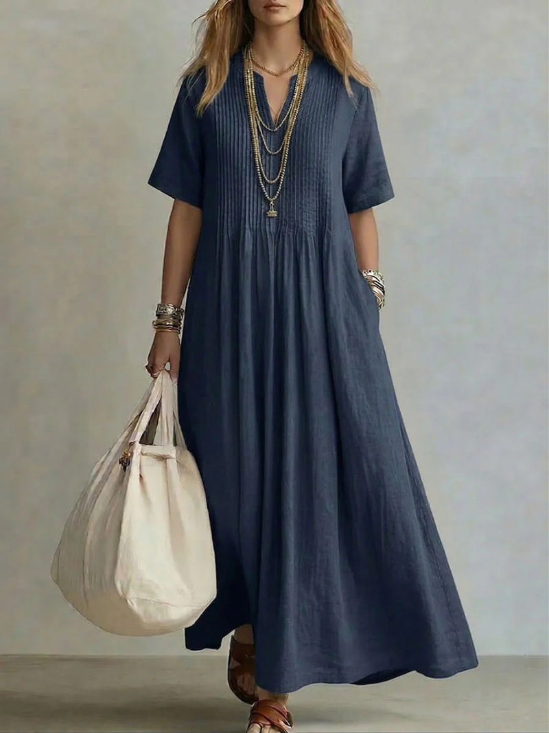 Sophie | Graceful Pintuck V-Neck Casual Dress