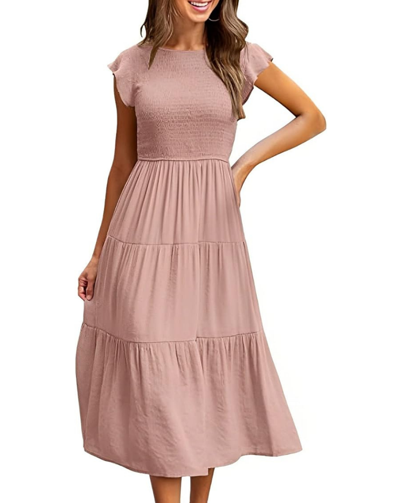 Sophie | Graceful Smocked Flutter Sleeve Tiered Midi Dress