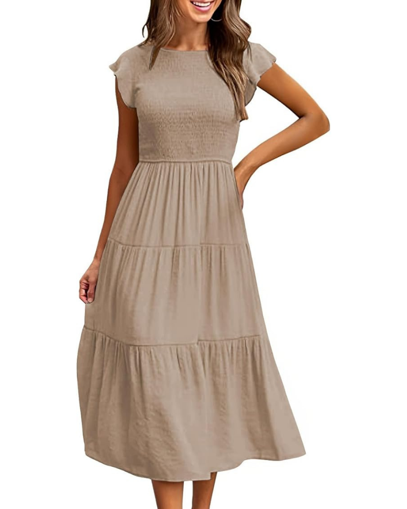 Sophie | Graceful Smocked Flutter Sleeve Tiered Midi Dress