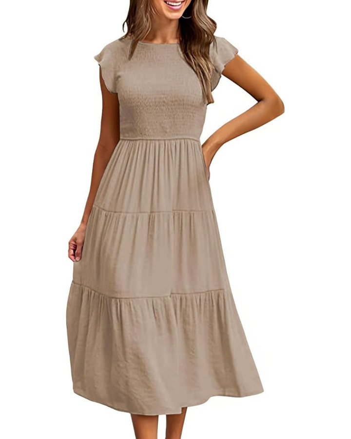 Sophie | Graceful Smocked Flutter Sleeve Tiered Midi Dress