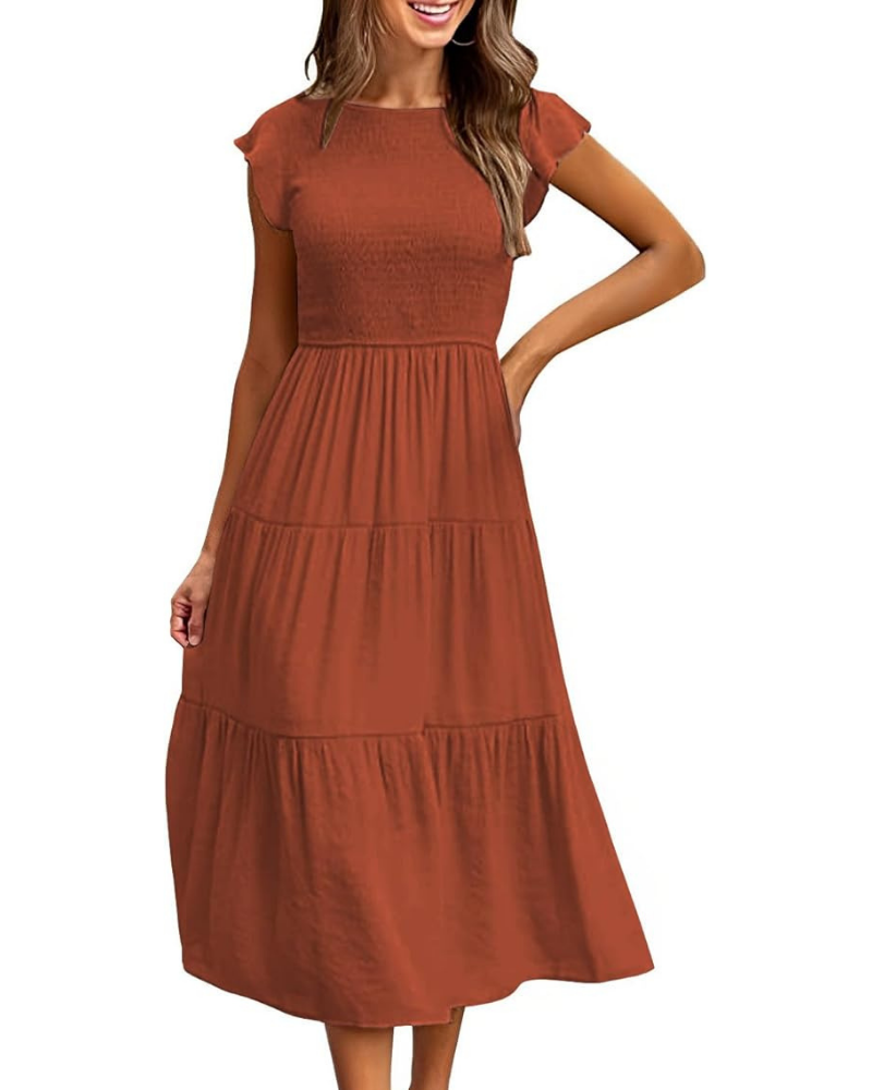 Sophie | Graceful Smocked Flutter Sleeve Tiered Midi Dress