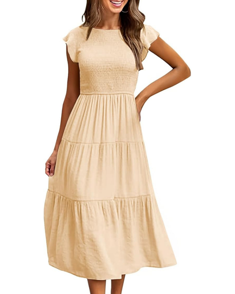 Sophie | Graceful Smocked Flutter Sleeve Tiered Midi Dress