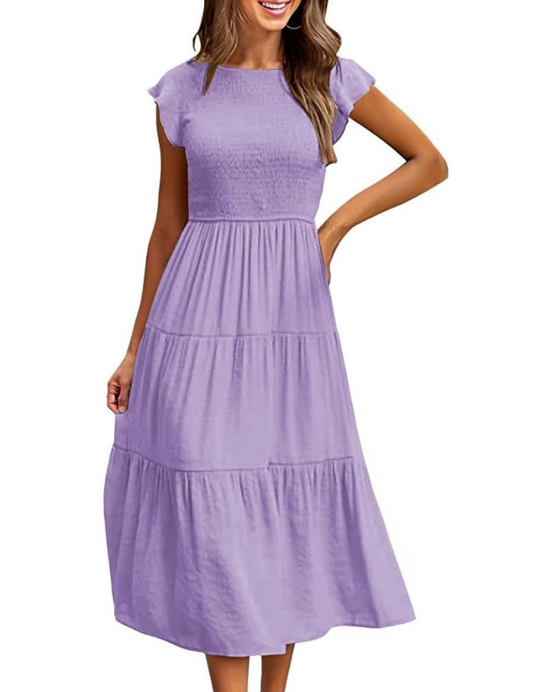 Sophie | Graceful Smocked Flutter Sleeve Tiered Midi Dress