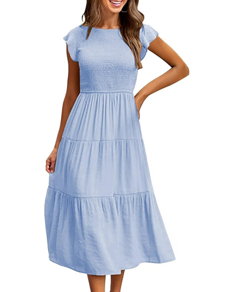 Sophie | Graceful Smocked Flutter Sleeve Tiered Midi Dress