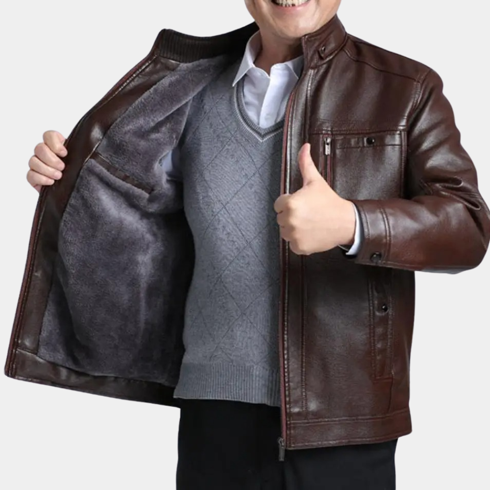 Spencer | Refined Sherpa-Lined Zip Leather Jacket