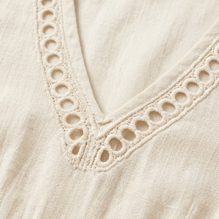 Stella | Chic Crochet Trim V-Neck Midi Dress