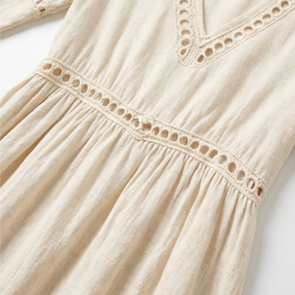 Stella | Chic Crochet Trim V-Neck Midi Dress