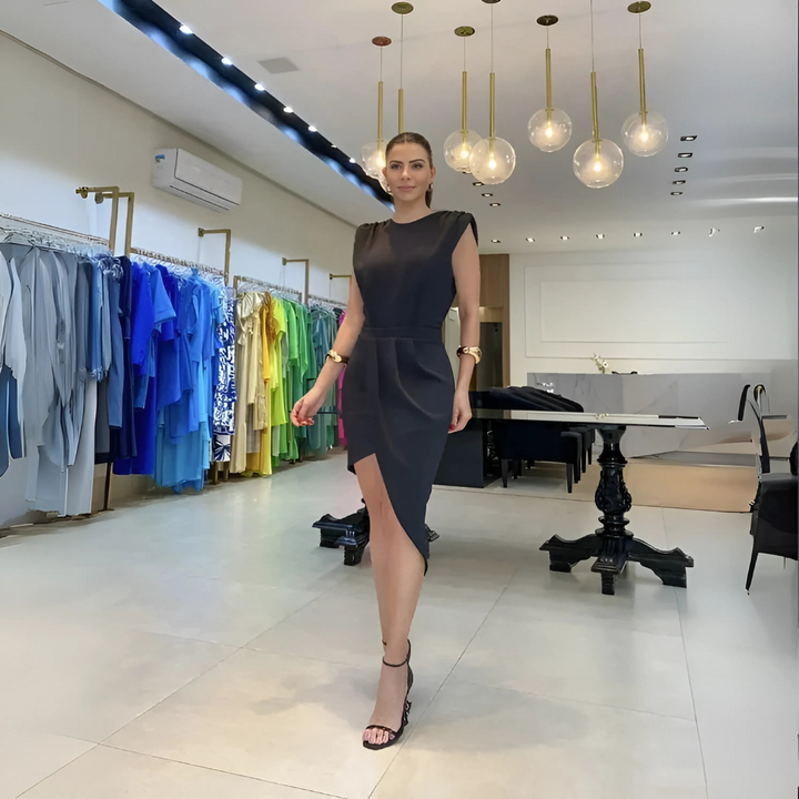 Stella | Effortless Asymmetric Open Back Cocktail Midi Dress