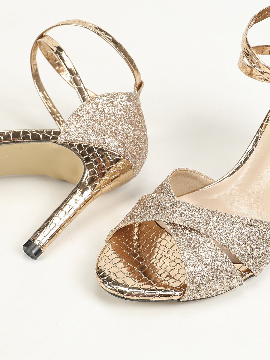 Stella | Elegant Glitter Stiletto High Heels Ankle Strap Sandals