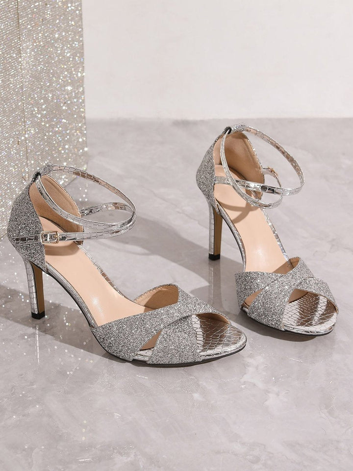 Stella | Elegant Glitter Stiletto High Heels Ankle Strap Sandals