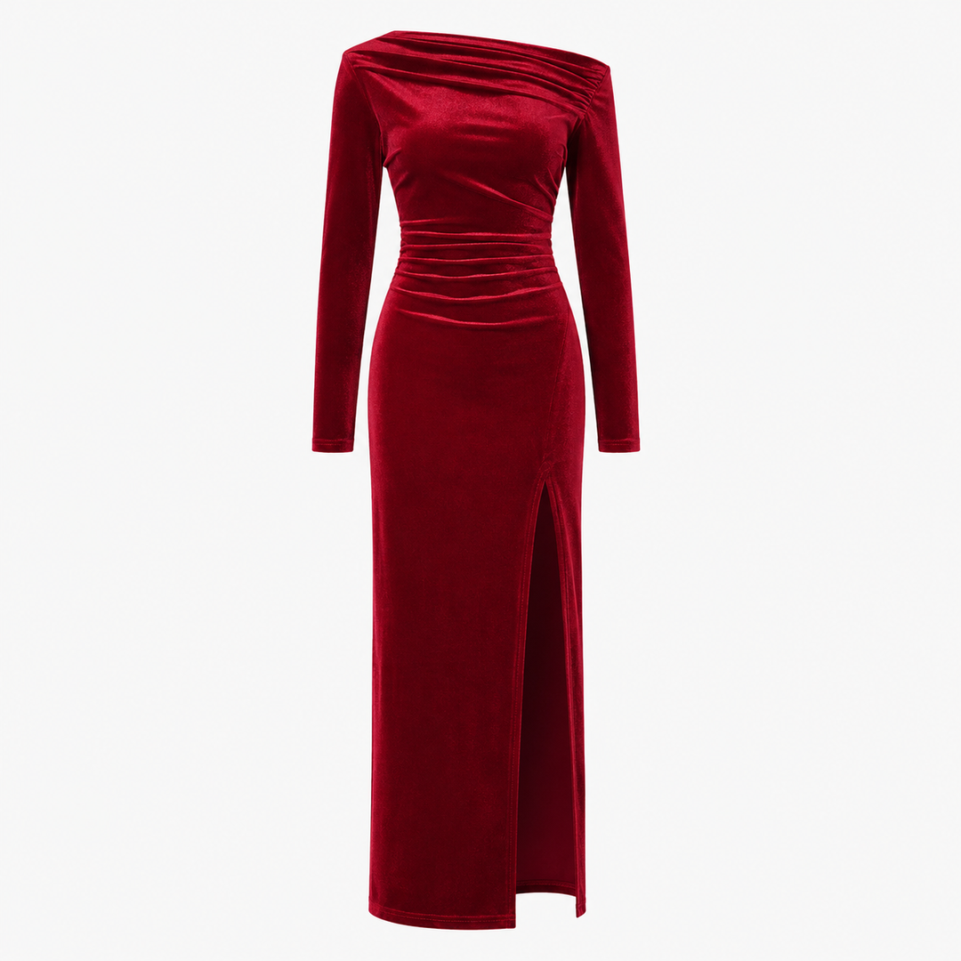Stella | Elegant Plush Long Sleeve Races Dress with Side Slit