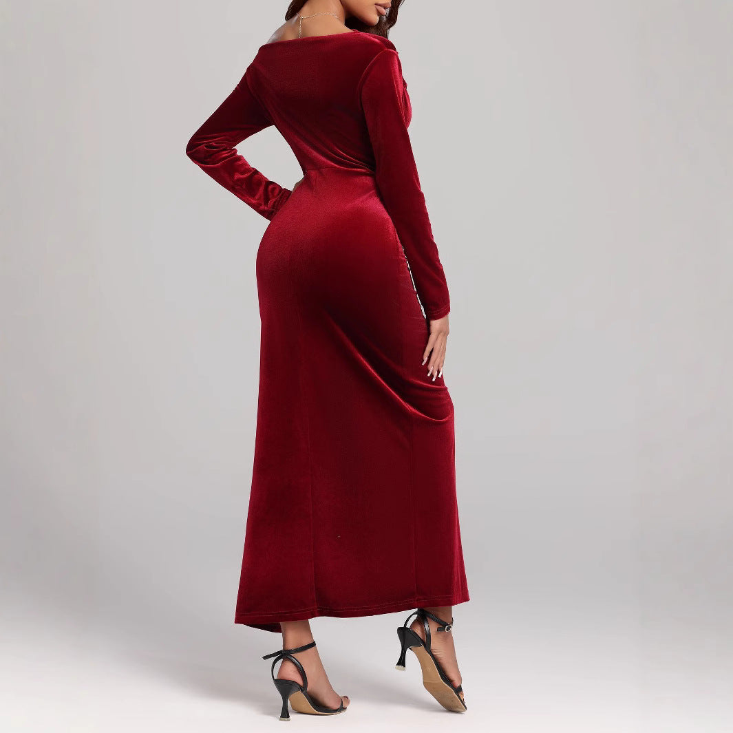 Stella | Elegant Plush Long Sleeve Races Dress with Side Slit