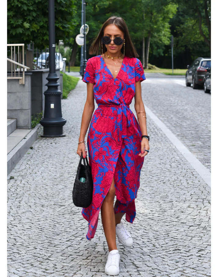 Stella | Polished Floral Wrap Summer Dresses with Tie Waist