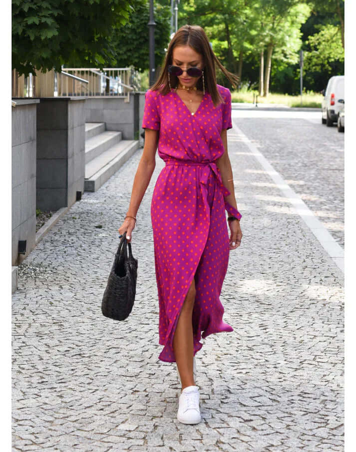 Stella | Polished Floral Wrap Summer Dresses with Tie Waist
