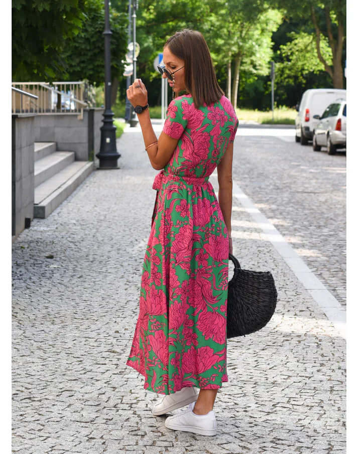 Stella | Polished Floral Wrap Summer Dresses with Tie Waist