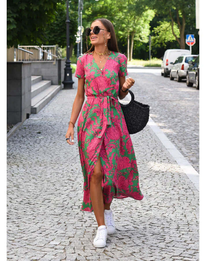 Stella | Polished Floral Wrap Summer Dresses with Tie Waist