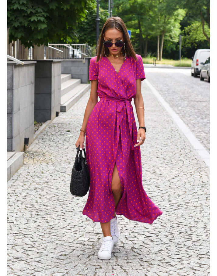 Stella | Polished Floral Wrap Summer Dresses with Tie Waist