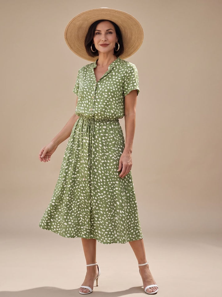 Stella | Sophisticated Printed Short Sleeve Midi Dress