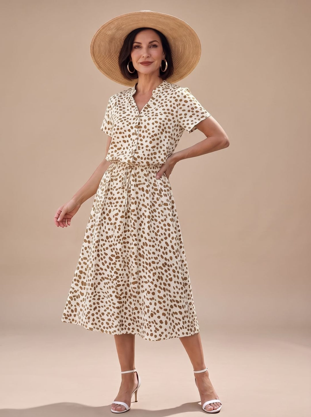 Stella | Sophisticated Printed Short Sleeve Midi Dress