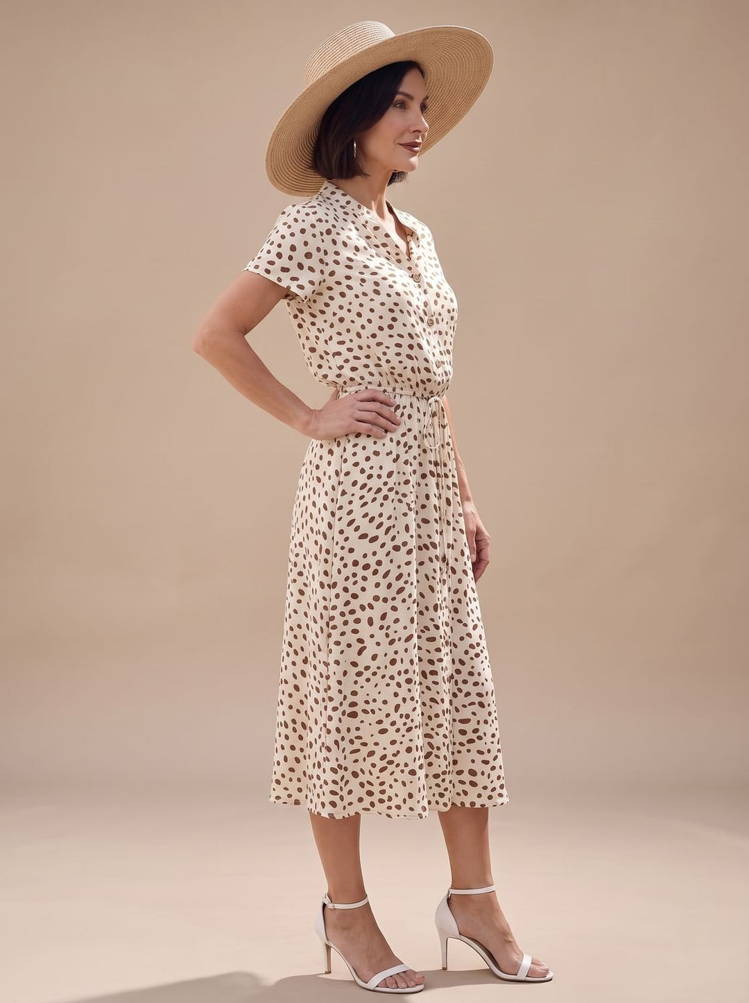 Stella | Sophisticated Printed Short Sleeve Midi Dress