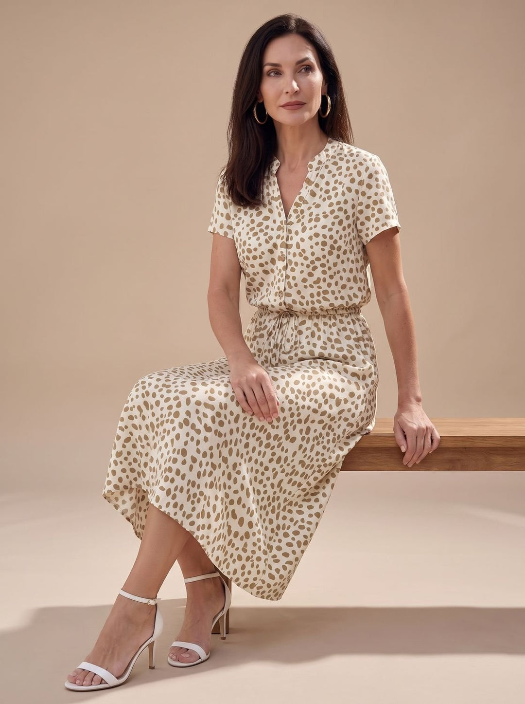 Stella | Sophisticated Printed Short Sleeve Midi Dress