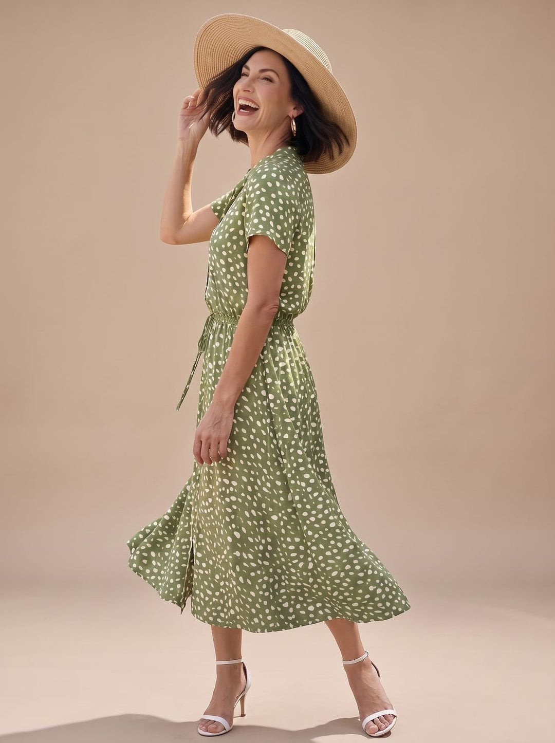 Stella | Sophisticated Printed Short Sleeve Midi Dress