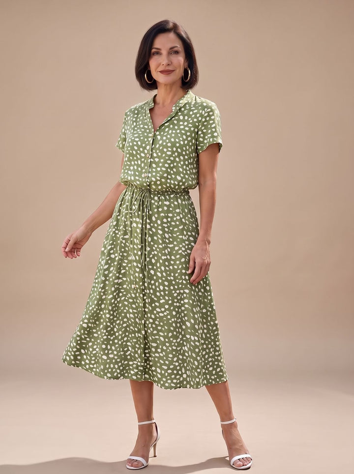 Stella | Sophisticated Printed Short Sleeve Midi Dress