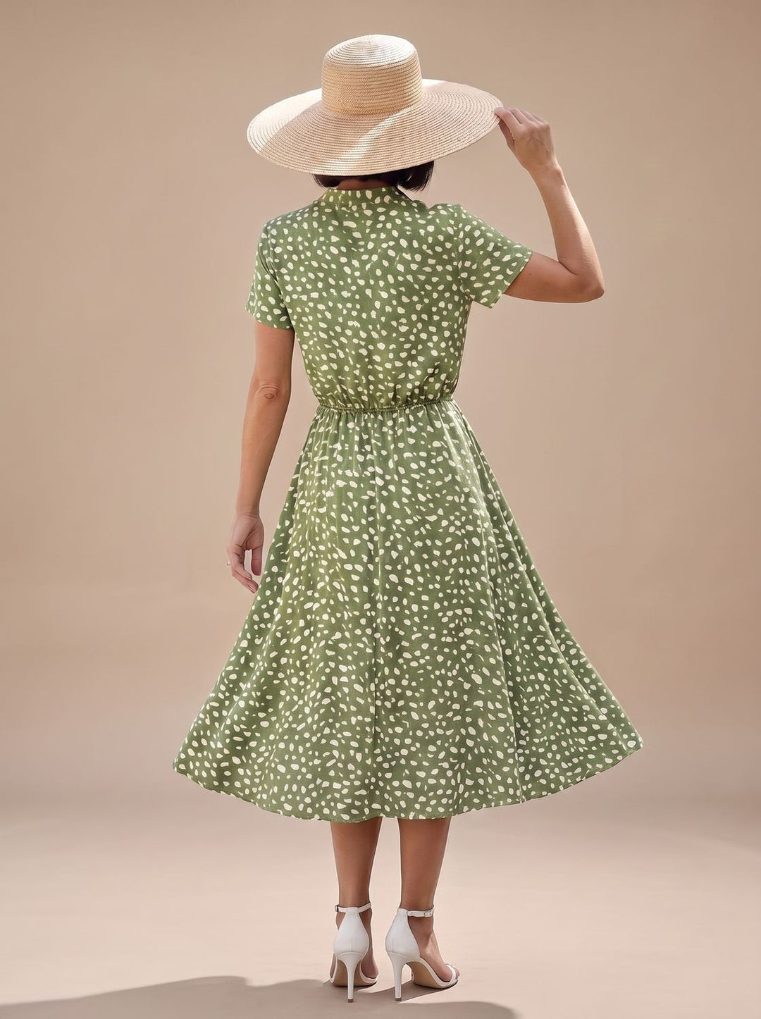 Stella | Sophisticated Printed Short Sleeve Midi Dress