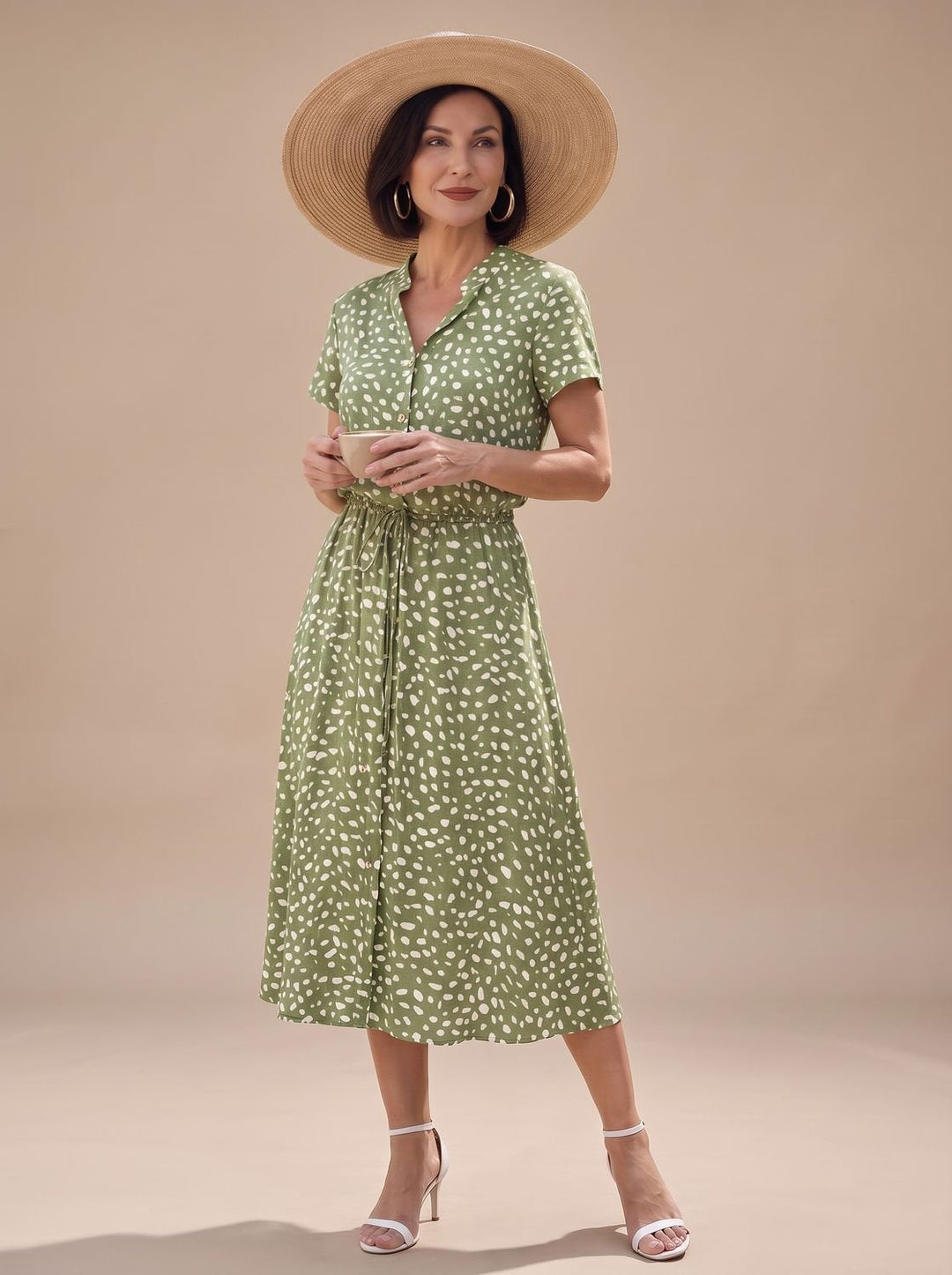 Stella | Sophisticated Printed Short Sleeve Midi Dress