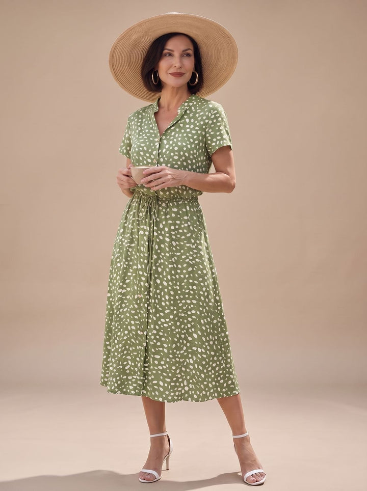 Stella | Sophisticated Printed Short Sleeve Midi Dress