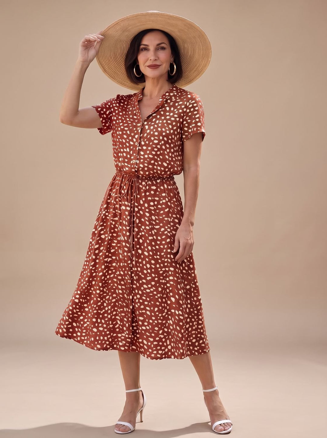 Stella | Sophisticated Printed Short Sleeve Midi Dress