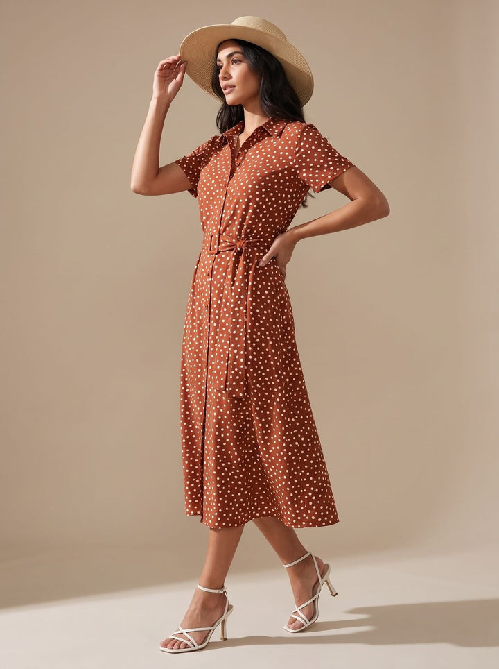 Stella | Sophisticated Printed Short Sleeve Midi Dress