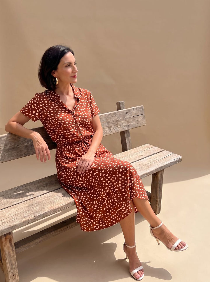 Stella | Sophisticated Printed Short Sleeve Midi Dress