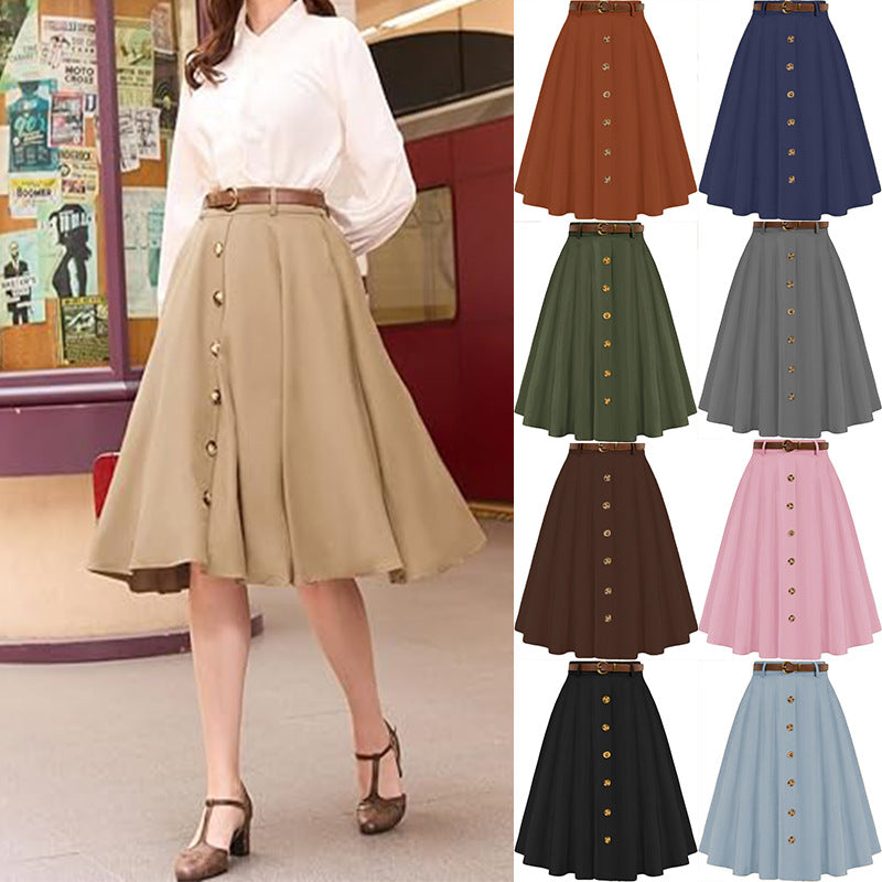 Charlotte | Stylish Belted Button Front A-Line Midi Skirt