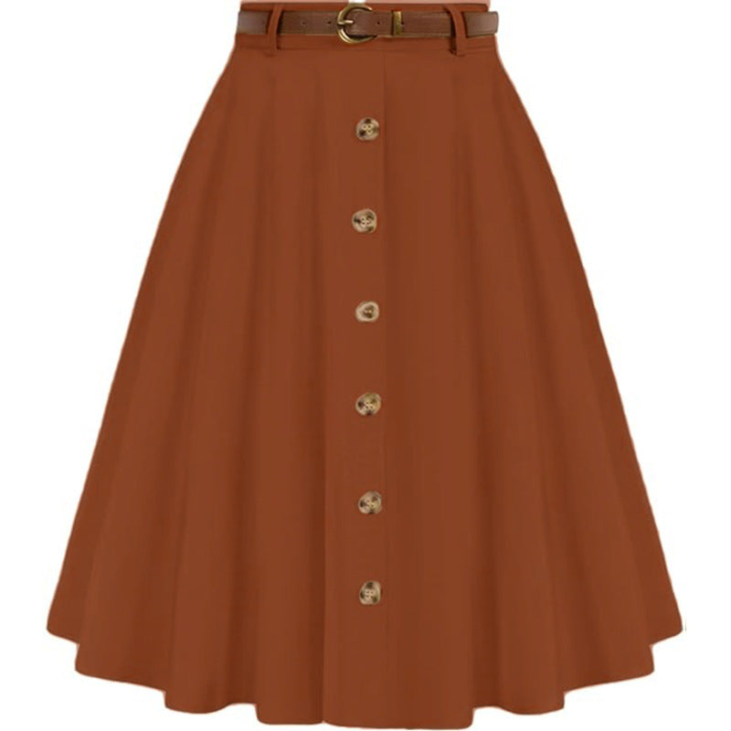 Charlotte | Stylish Belted Button Front A-Line Midi Skirt