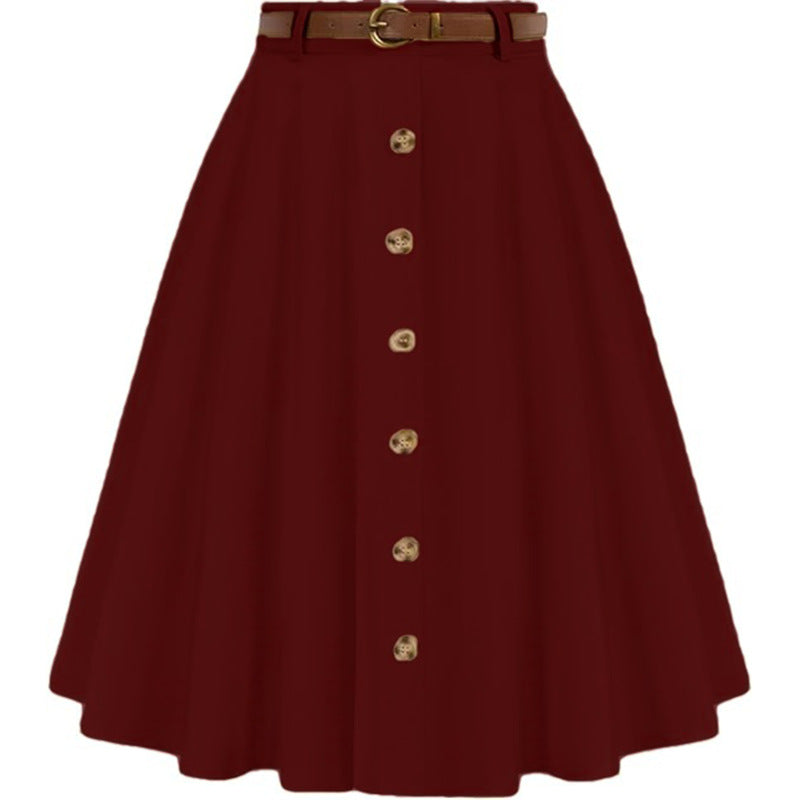 Charlotte | Stylish Belted Button Front A-Line Midi Skirt