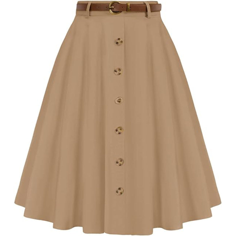 Charlotte | Stylish Belted Button Front A-Line Midi Skirt