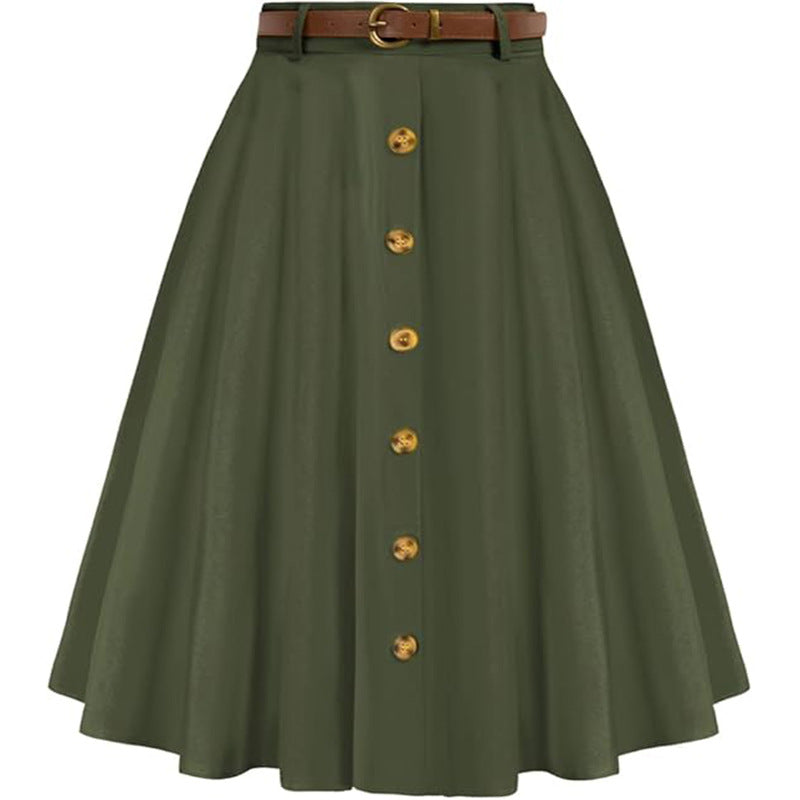 Charlotte | Stylish Belted Button Front A-Line Midi Skirt
