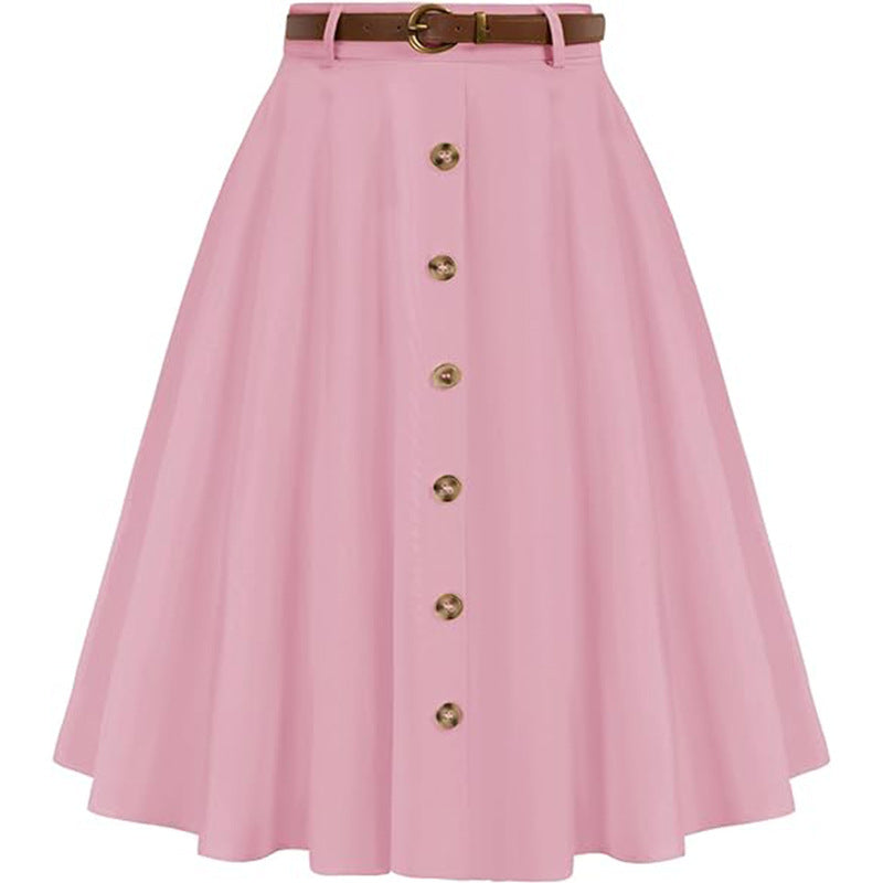 Charlotte | Stylish Belted Button Front A-Line Midi Skirt