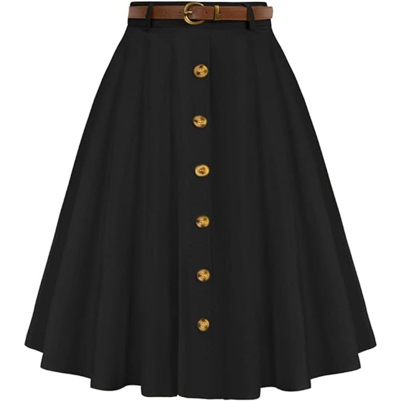 Charlotte | Stylish Belted Button Front A-Line Midi Skirt