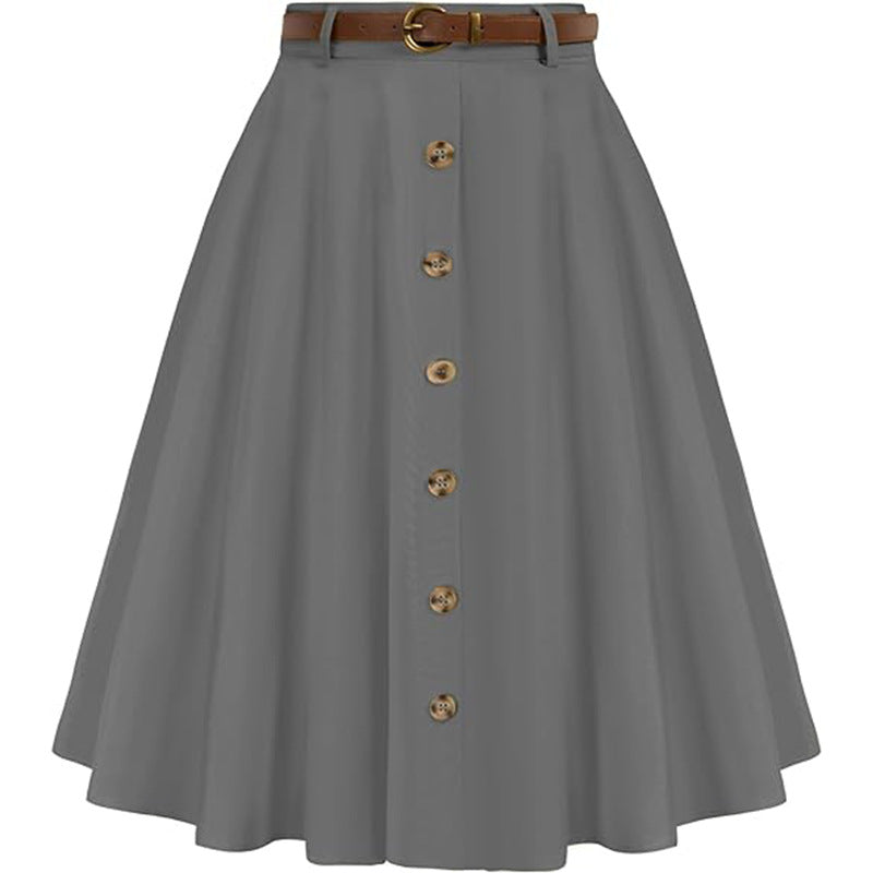 Charlotte | Stylish Belted Button Front A-Line Midi Skirt