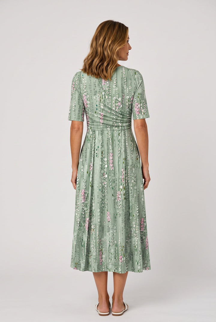 Summer | Chic Faux Wrap A Line Dress with Flared Midi Skirt