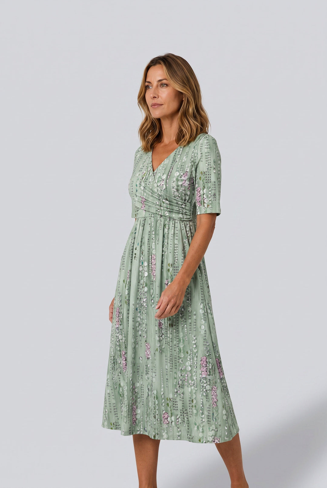 Summer | Chic Faux Wrap A Line Dress with Flared Midi Skirt