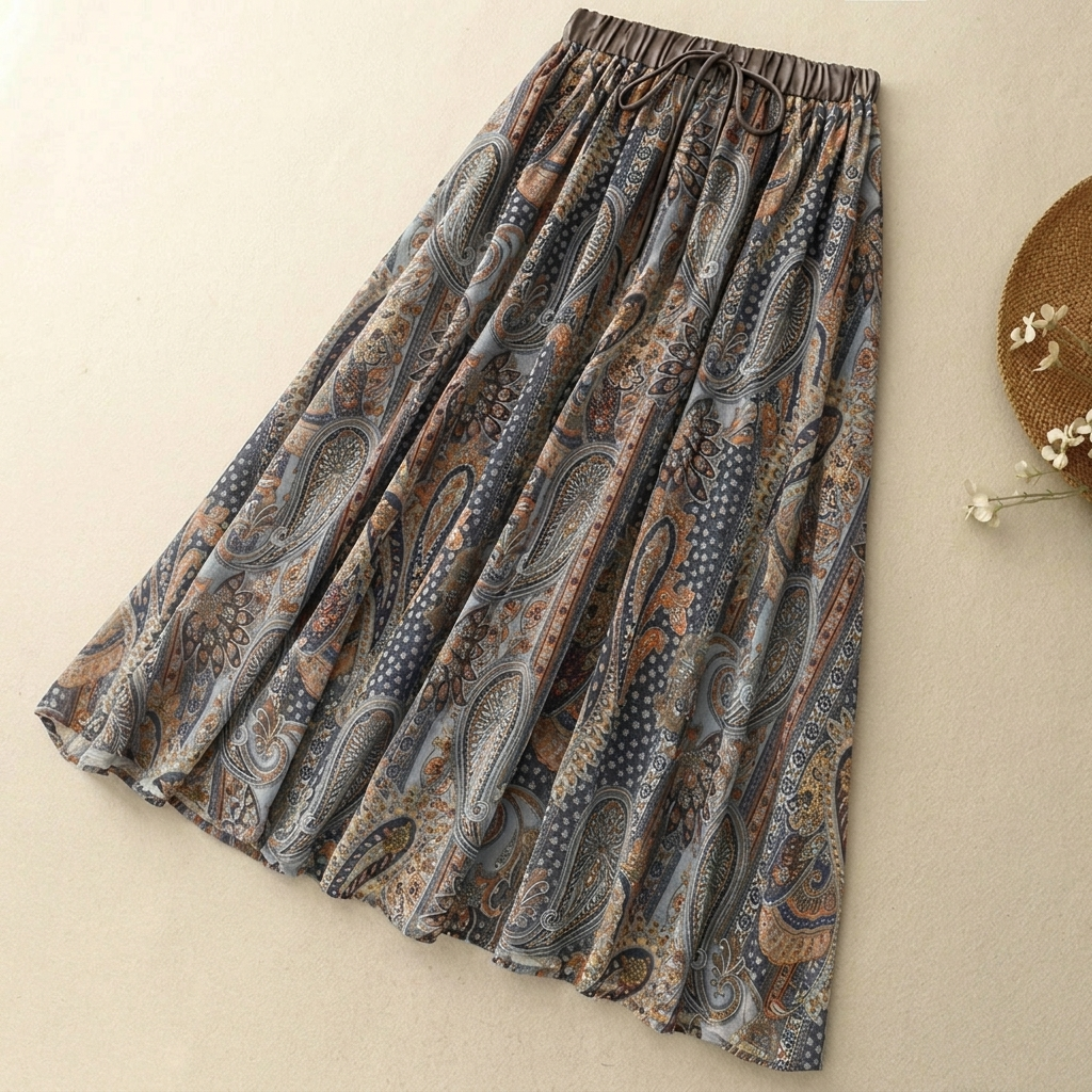 Summer | Elegant Paisley A-Line Maxi Skirt